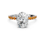 White gold Oval Cut Diamond Solitaire Ring with Round Citrine Pavé Band and Prong Setting