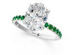 White gold Oval Cut Diamond Solitaire Ring with Round Emerald Pavé Band and Prong Setting_1