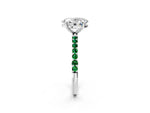White gold Oval Cut Diamond Solitaire Ring with Round Emerald Pavé Band and Prong Setting_2