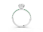 White gold Oval Cut Diamond Solitaire Ring with Round Emerald Pavé Band and Prong Setting_3