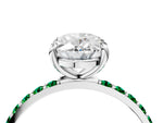 White gold Oval Cut Diamond Solitaire Ring with Round Emerald Pavé Band and Prong Setting_4