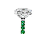 White gold Oval Cut Diamond Solitaire Ring with Round Emerald Pavé Band and Prong Setting_5