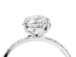 White gold Oval Cut Diamond Solitaire Ring with Round Moissanite Pavé Band and Prong Setting_4
