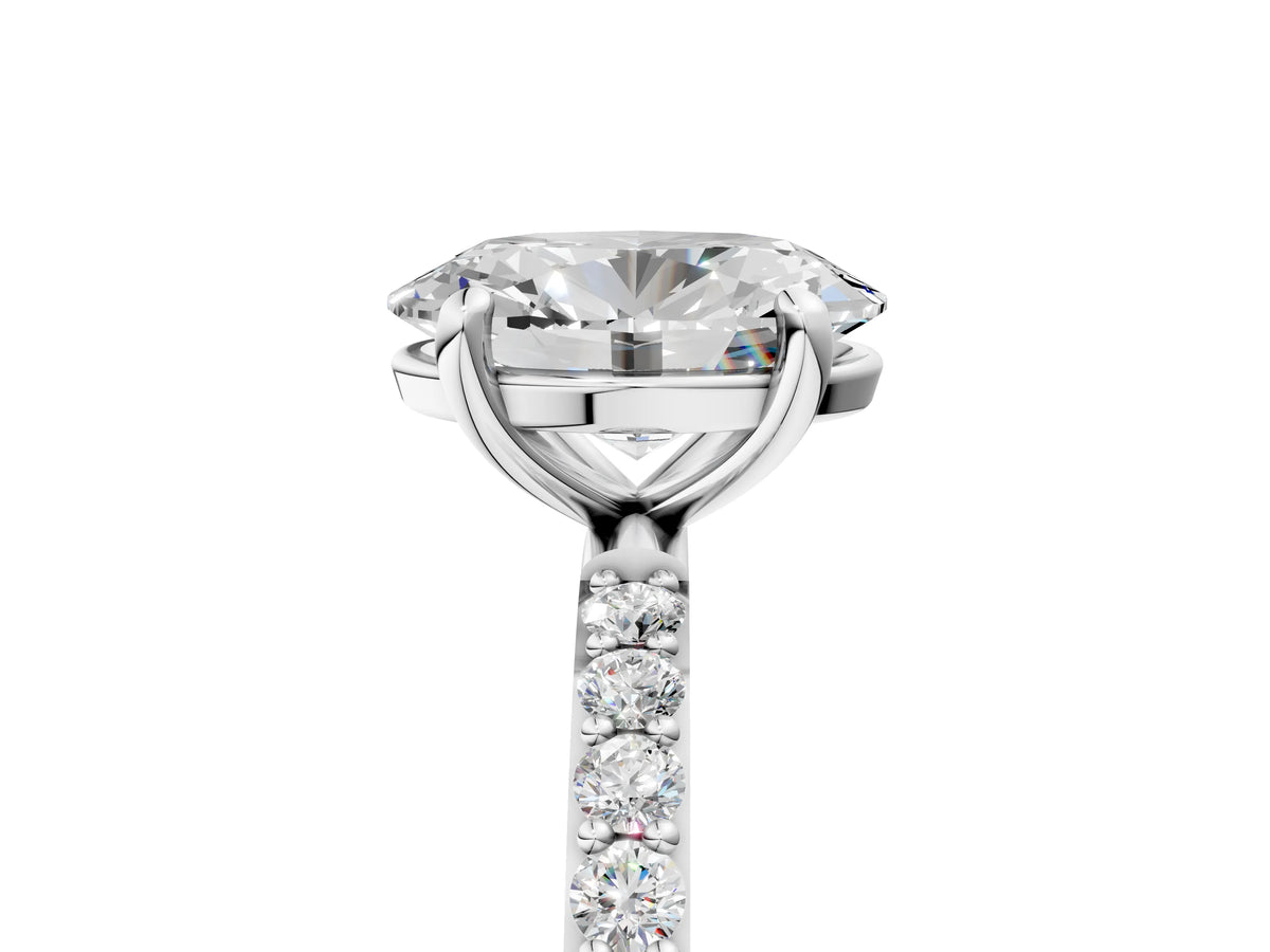 White gold Oval Cut Diamond Solitaire Ring with Round Moissanite Pavé Band and Prong Setting_5