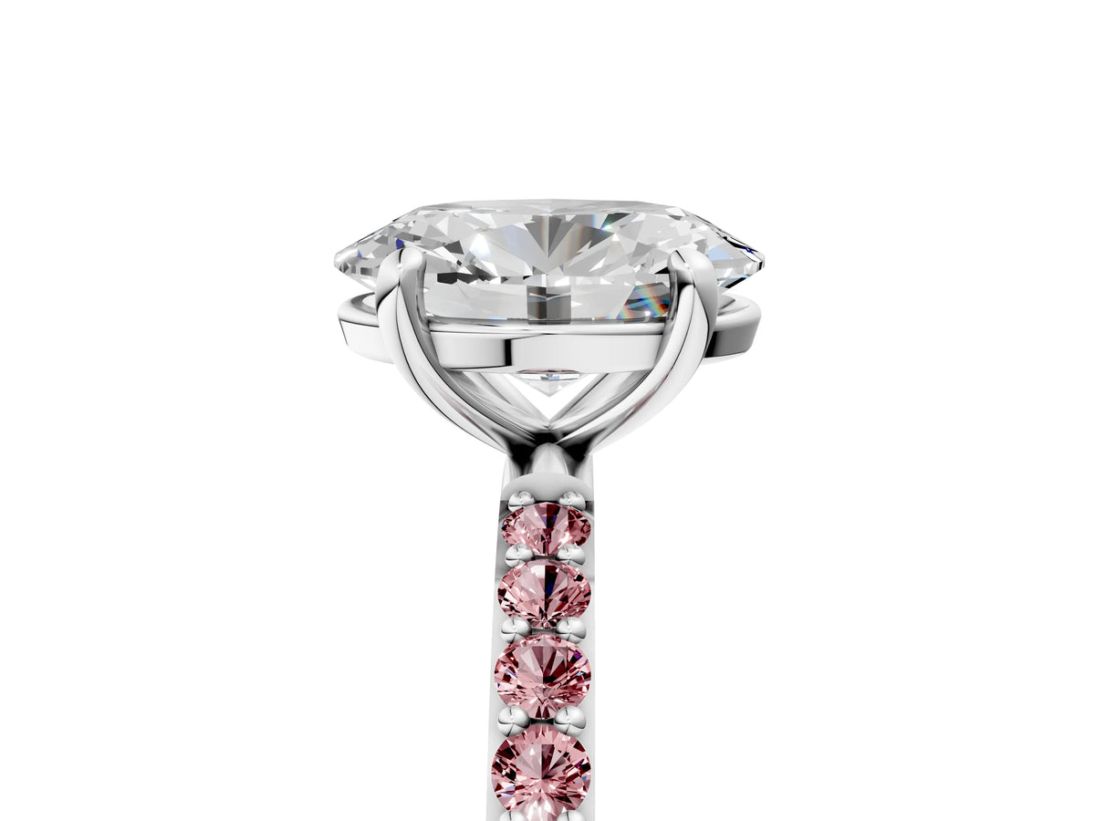 White gold Oval Cut Diamond Solitaire Ring with Round Morganite Pavé Band and Prong Setting_5