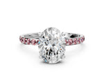 White gold Oval Cut Diamond Solitaire Ring with Round Morganite Pavé Band and Prong Setting