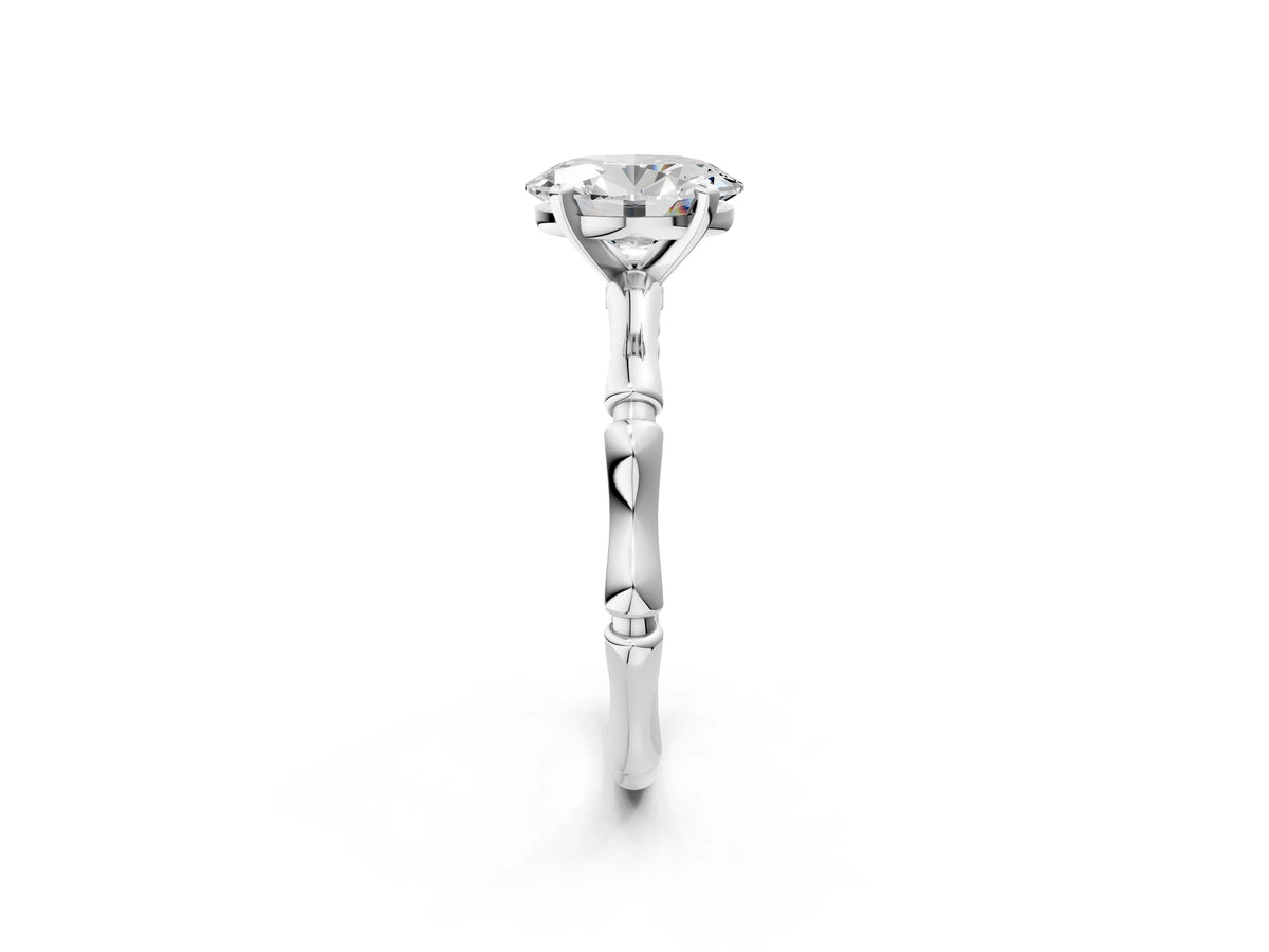 White gold Oval Cut Solitaire Diamond Ring with Bamboo Band and Four-Prong Setting_2