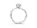 White gold Oval Cut Solitaire Diamond Ring with Bamboo Band and Four-Prong Setting_3