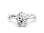 White gold Oval Cut Solitaire Diamond Ring with Bamboo Band and Four-Prong Setting