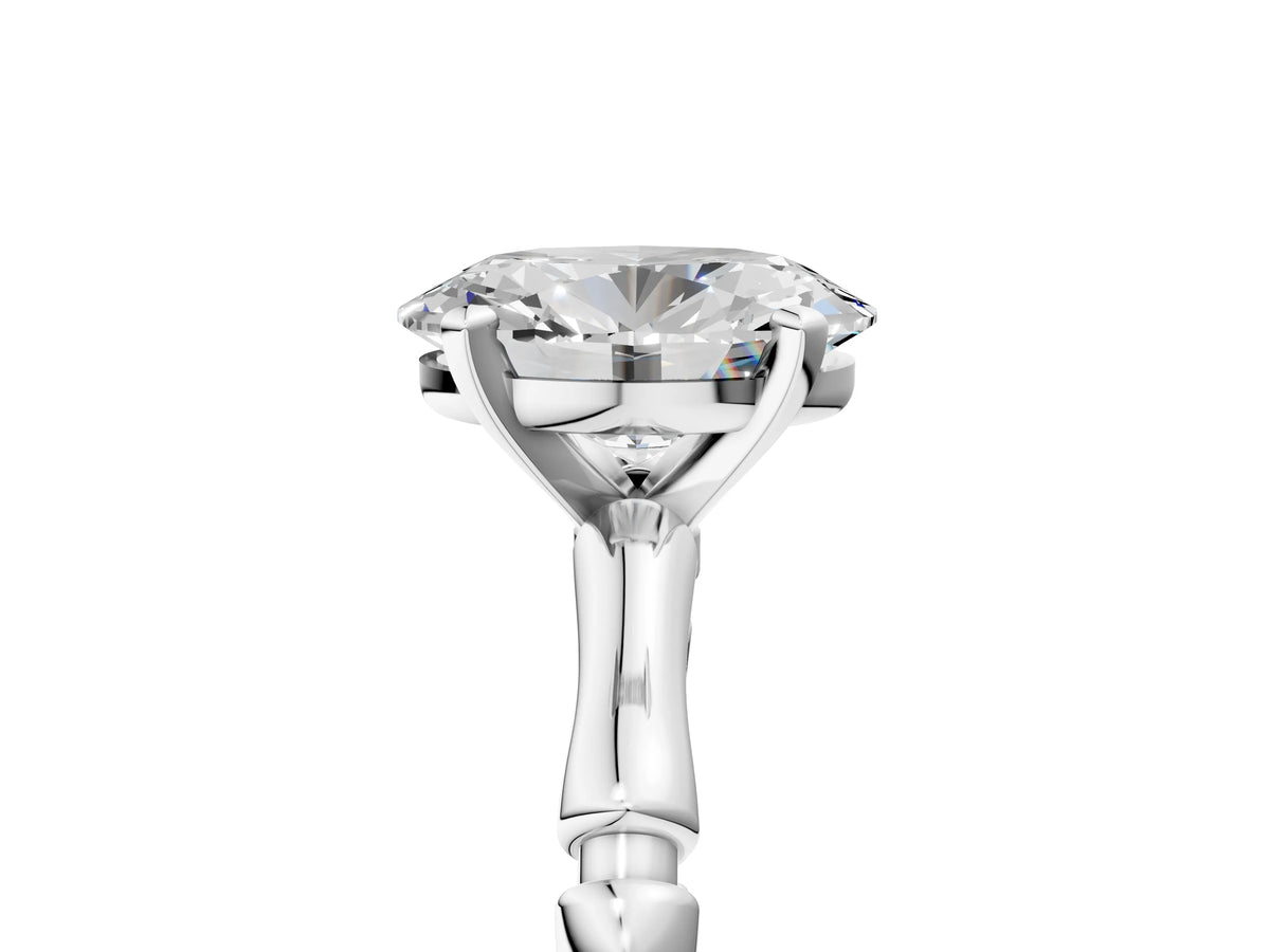 White gold Oval Cut Solitaire Diamond Ring with Bamboo Band and Four-Prong Setting_5