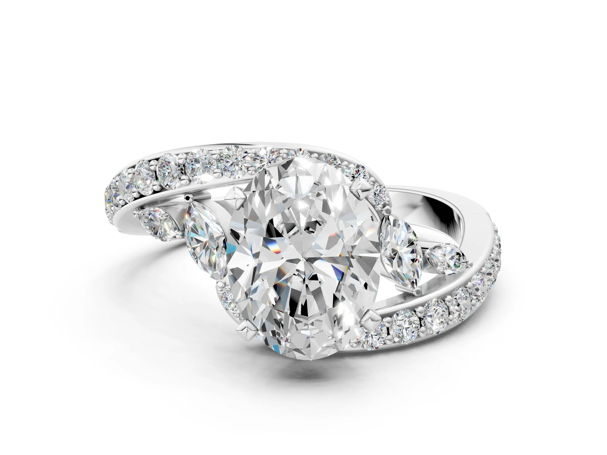 White gold Oval Cut Solitaire with Pavé Twist Band and Four-Prong Setting