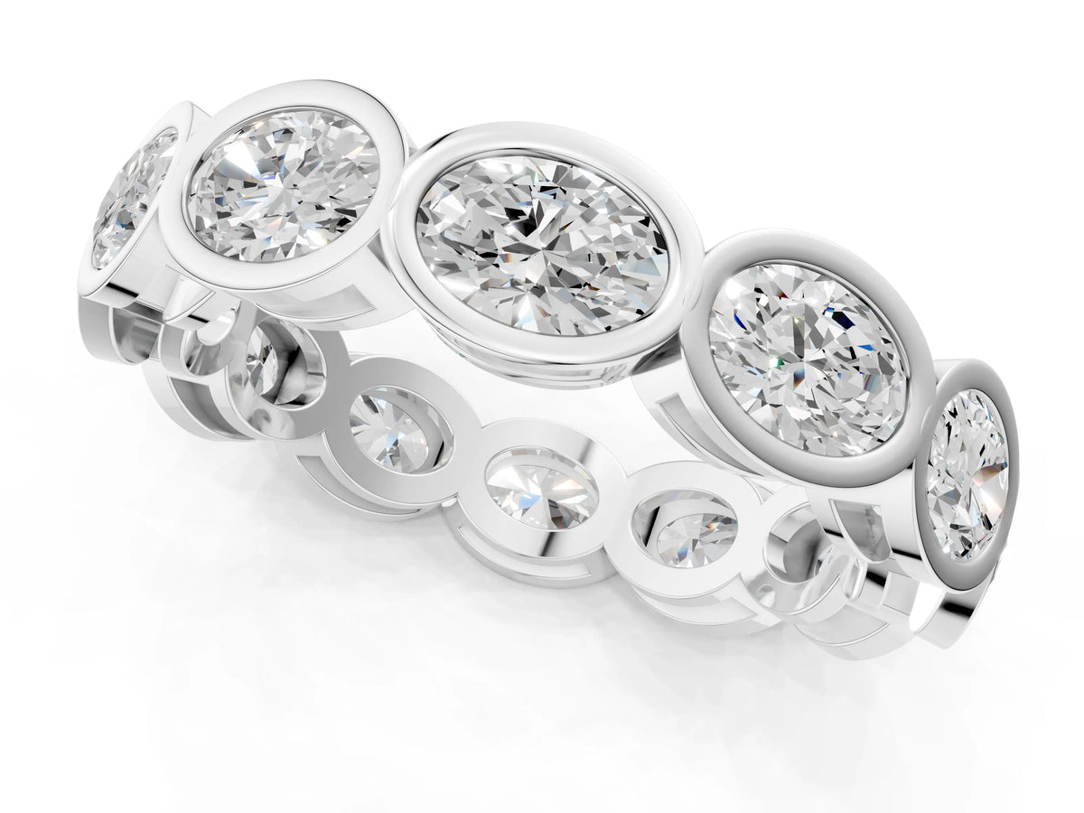 White gold Oval Diamond Bezel Set Eternity Wedding Band_1