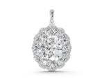 White gold Oval Diamond Floral Halo Pendant with Diamond Accents