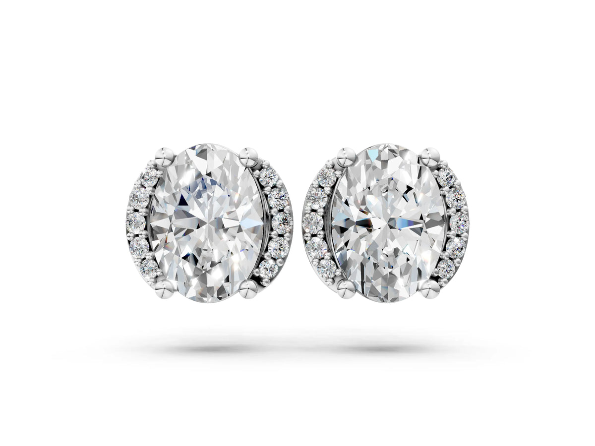 White gold Oval Diamond Half Halo Stud Earrings