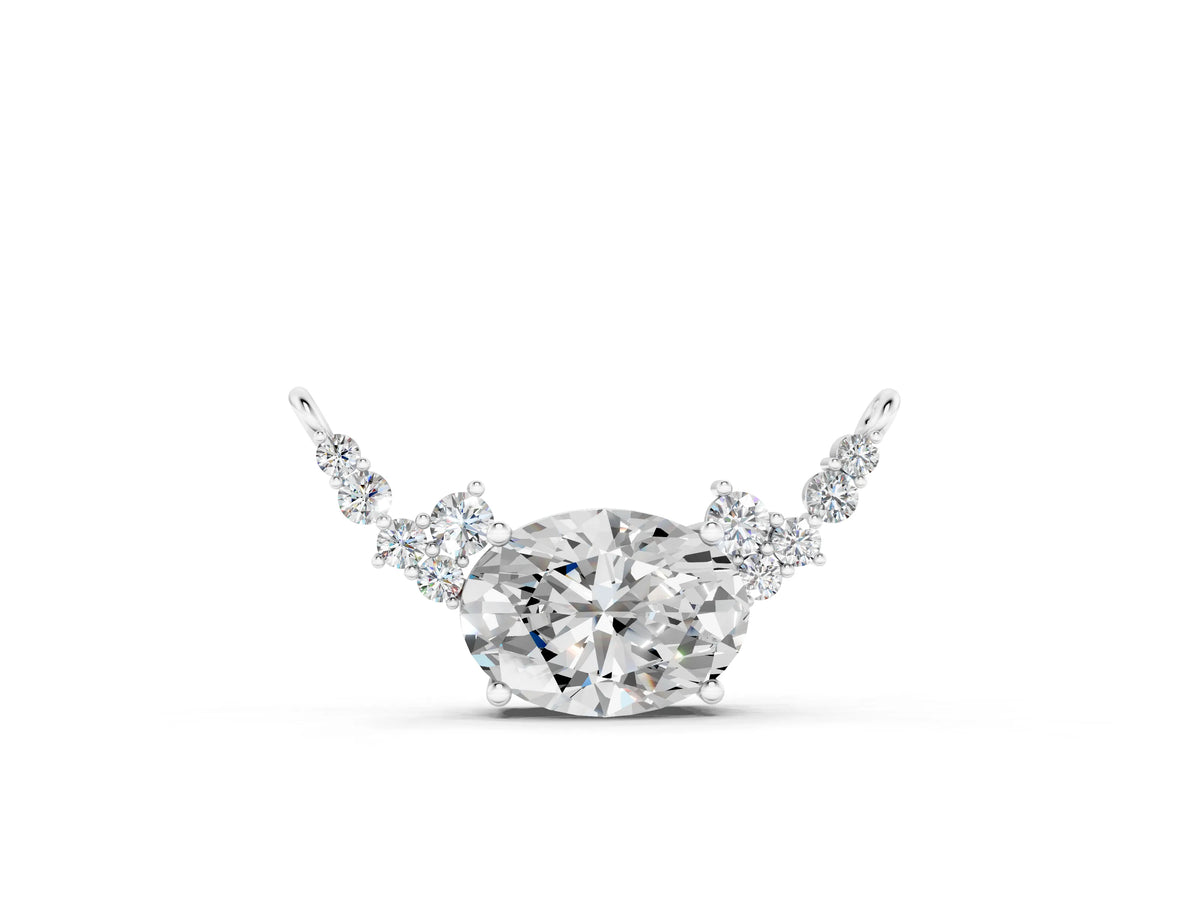 White gold Oval Diamond Pendant with Heart Accents and Prong Setting