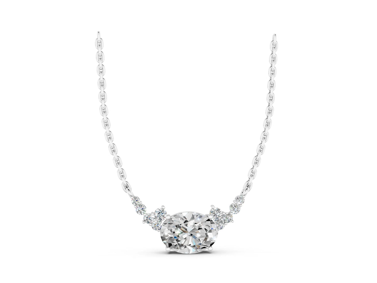 White gold Oval Diamond Pendant with Heart Accents and Prong Setting_1
