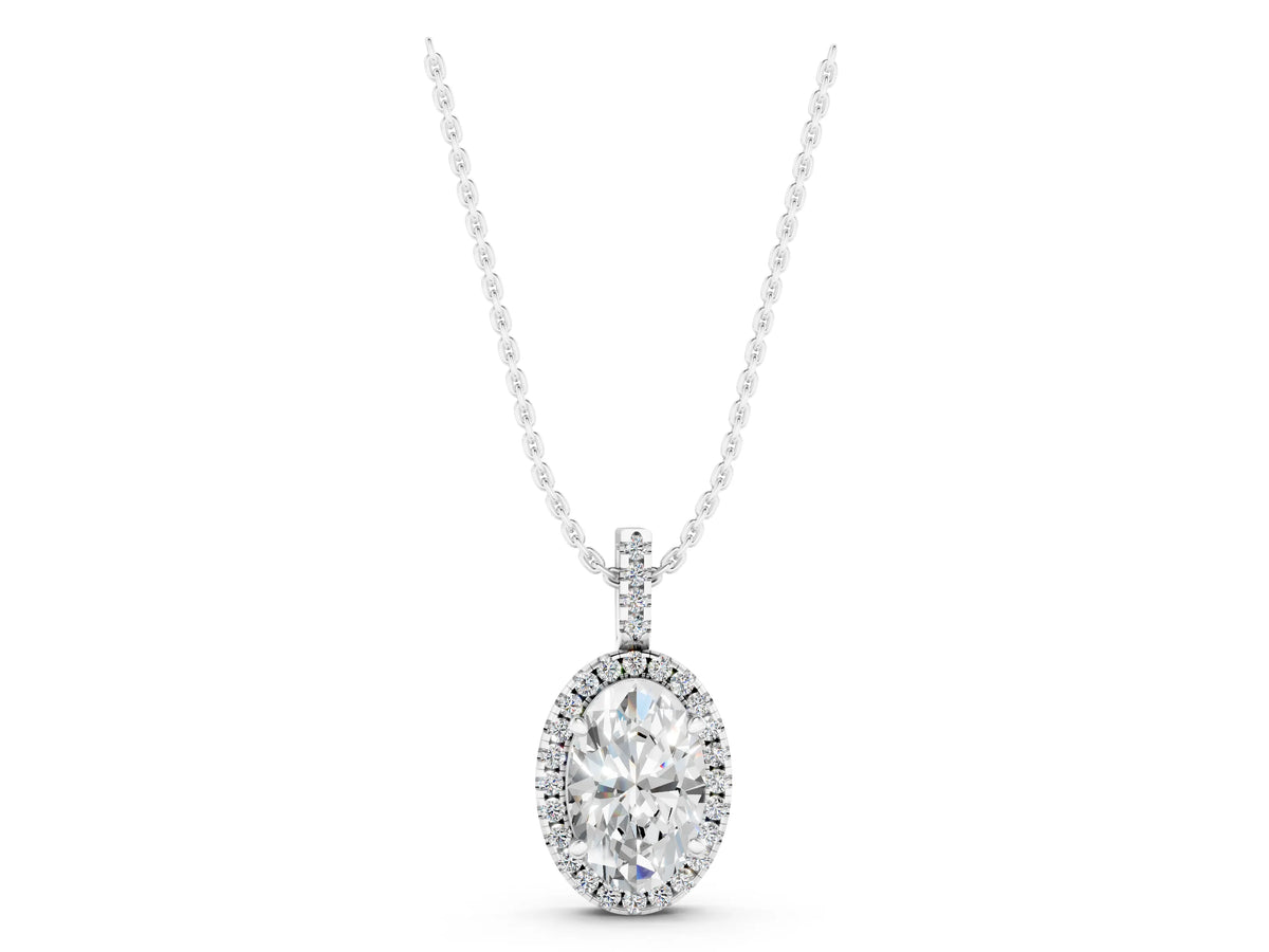 White gold Oval Halo Diamond Pendant with Prong Setting_1