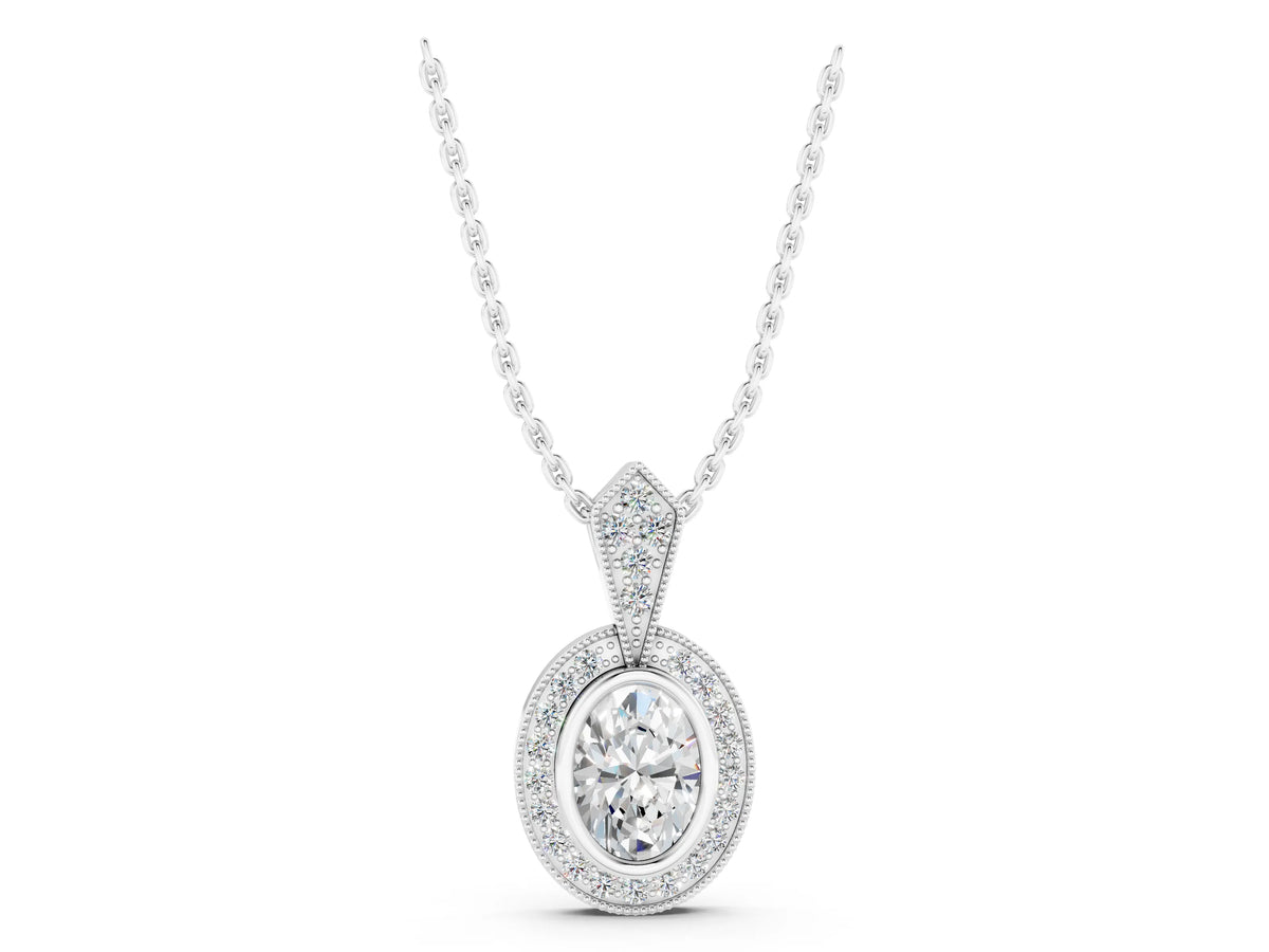 White gold Oval Halo Pavé Diamond Pendant_1