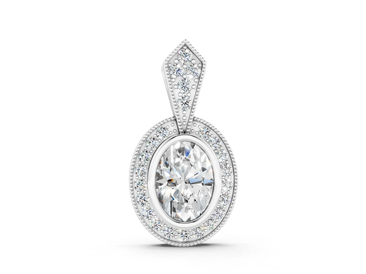 White gold Oval Halo Pavé Diamond Pendant