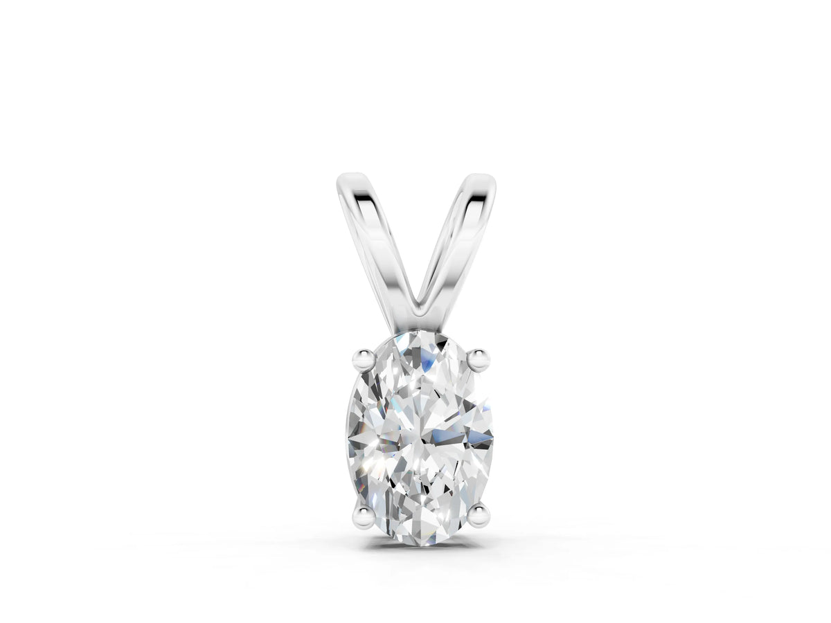 White gold Oval Solitaire Diamond Prong Pendant