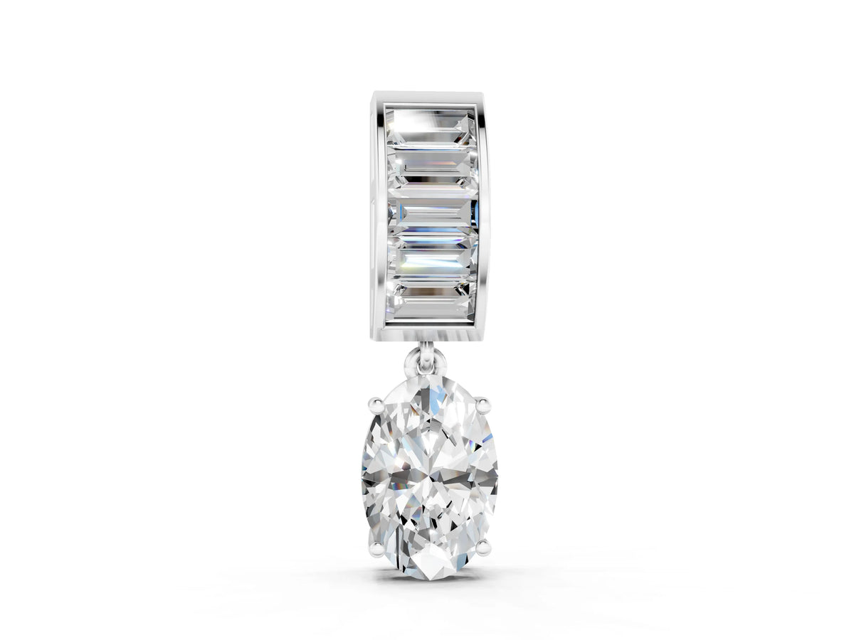 White gold Oval and Baguette Diamond Drop Pendant
