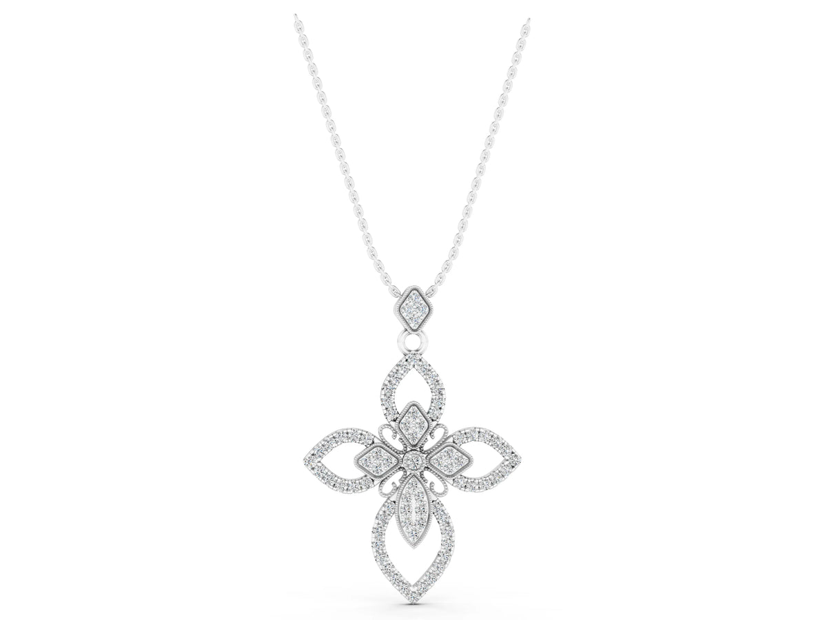White gold Pavé Marquise Diamond Cross Pendant_1