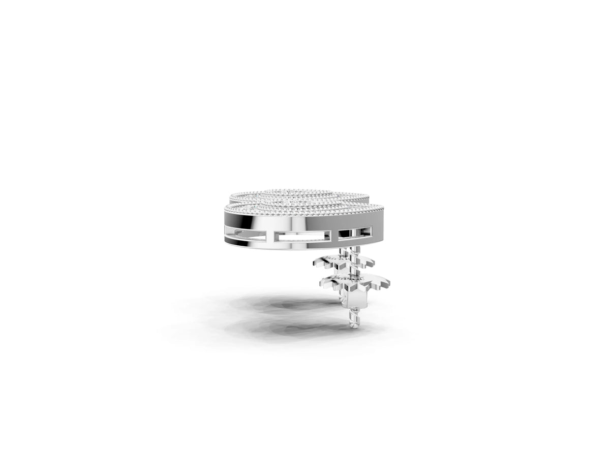 White gold Pavé Pear-Shaped Halo Stud Earrings with Milgrain Detailing_1