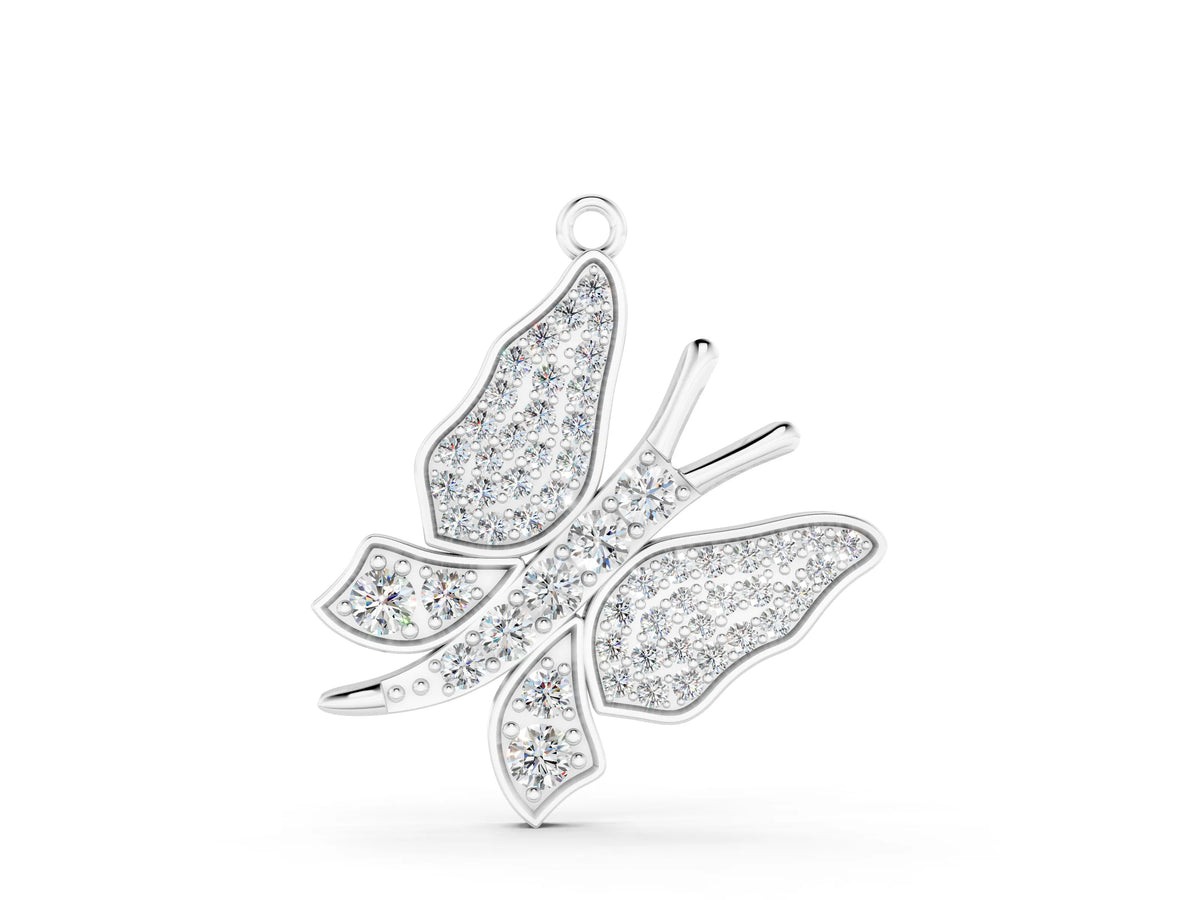 White gold Pavé Round Diamond Butterfly Pendant