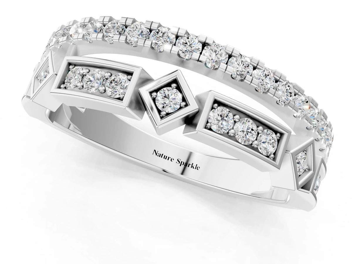 White gold Pavé Round Diamond Channel Set Dual Band with Prong Setting_1