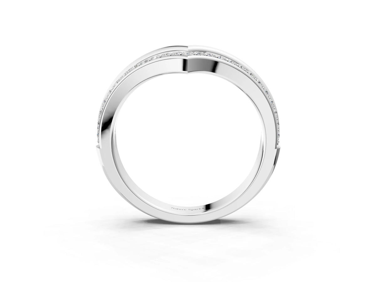 White gold Pavé Round Diamond Chevron Band with Channel Setting_3