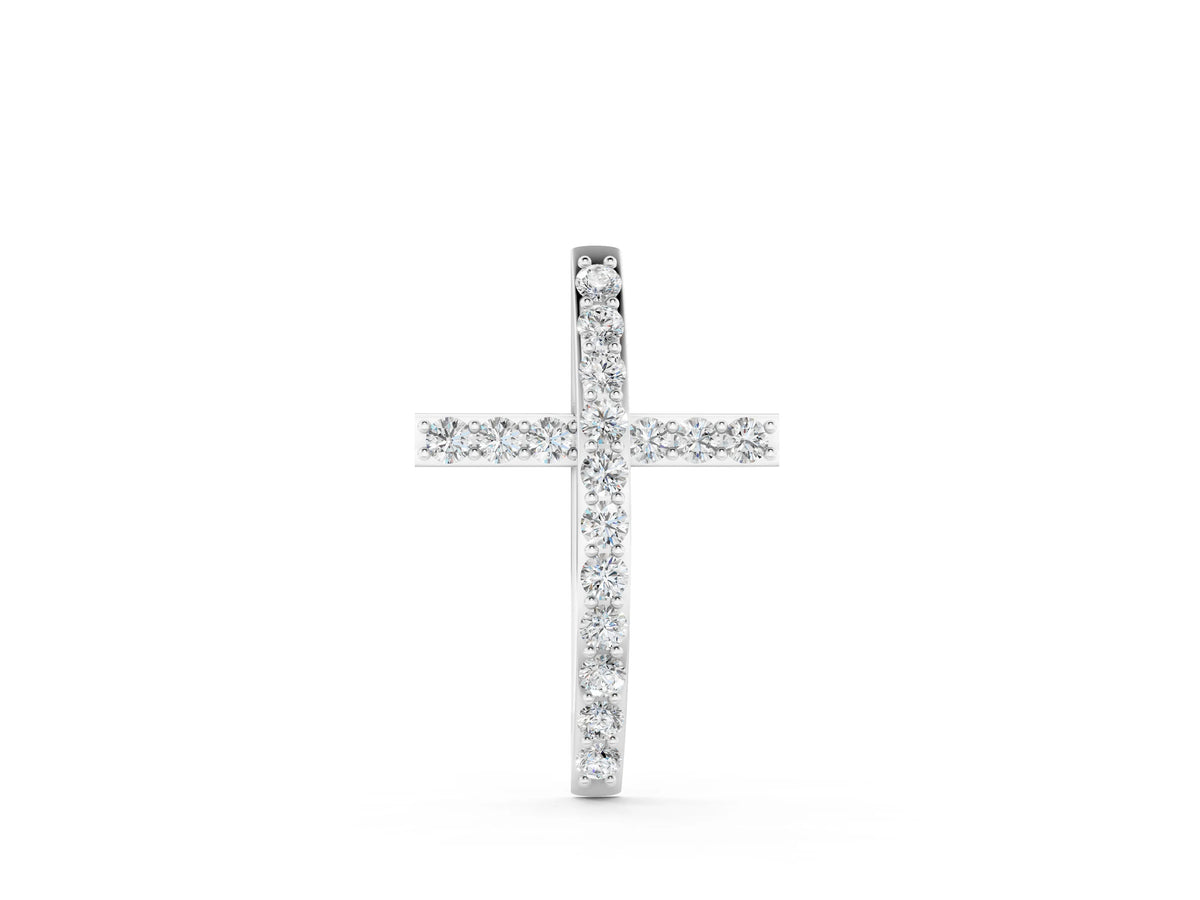 White gold Pavé Round Diamond Cross Pendant with Prong Setting