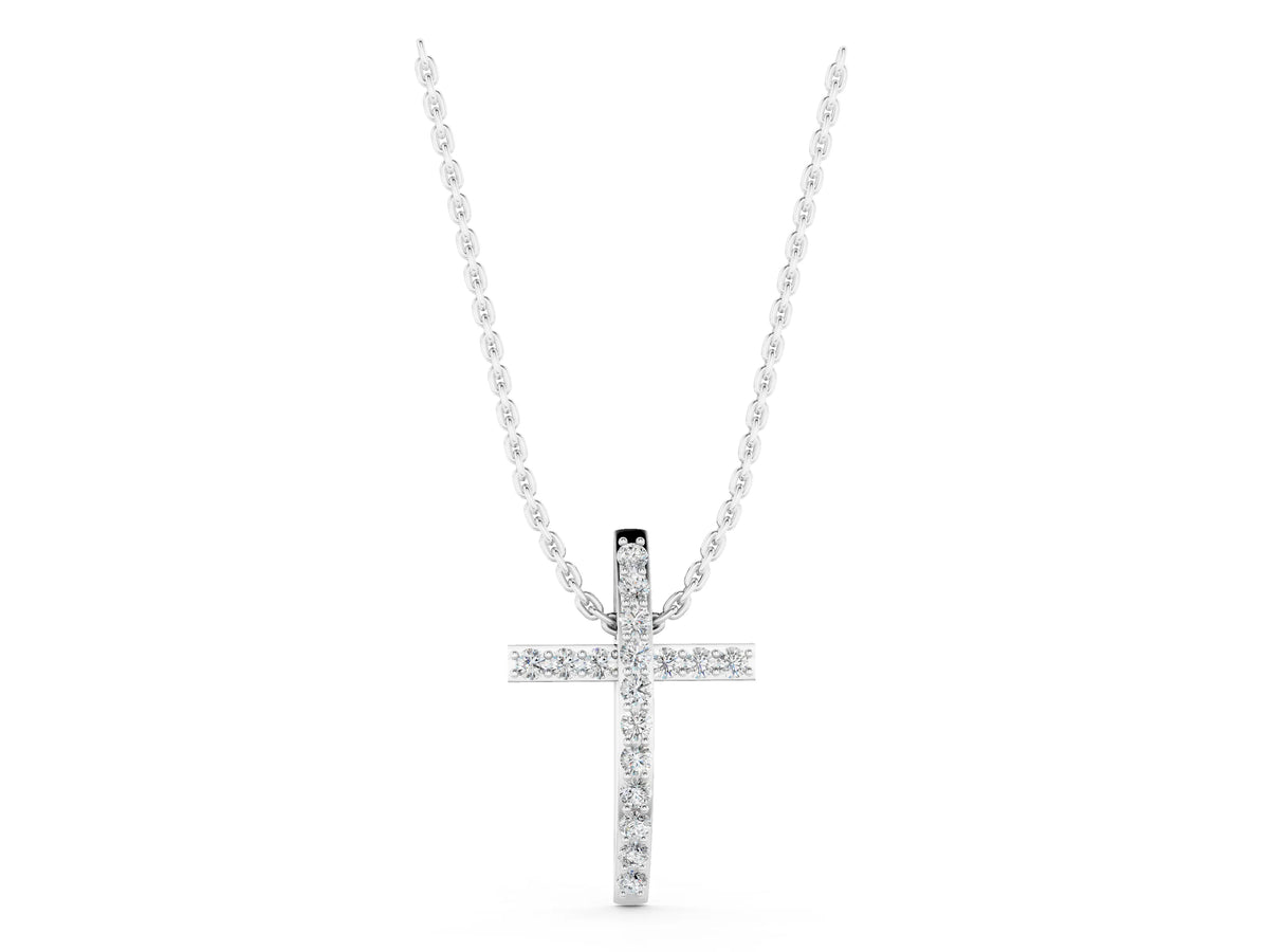 White gold Pavé Round Diamond Cross Pendant with Prong Setting_1