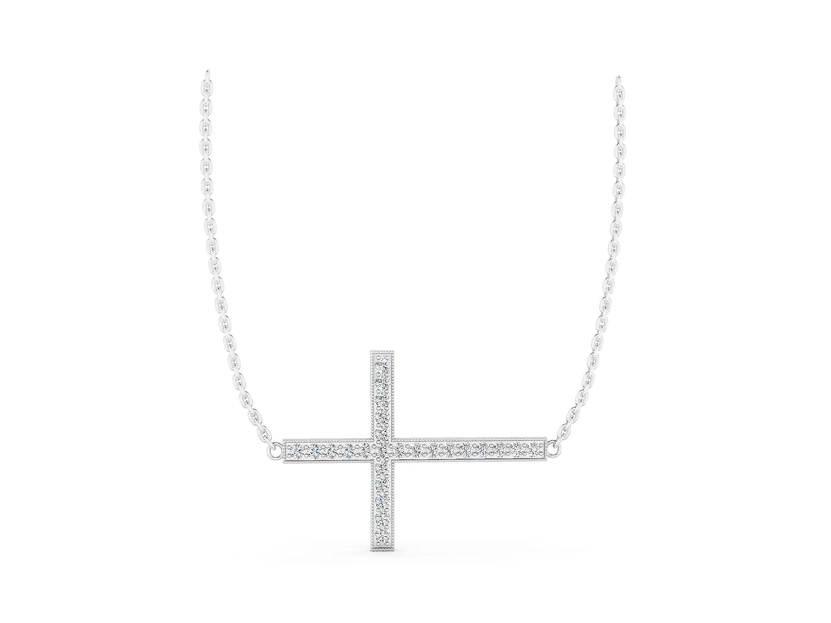 White gold Pavé Round Diamond Cross Pendant_1