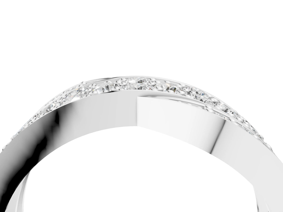White gold Pavé Round Diamond Crossover Band with Bead Prong Setting_4
