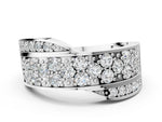 White gold Pavé Round Diamond Crossover Band with Bead Prong Setting