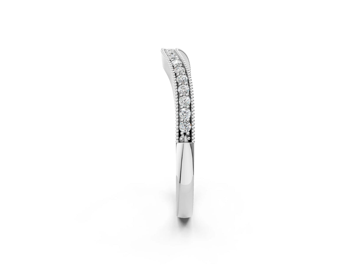 White gold Pavé Round Diamond Curved Band with Milgrain Edge_2