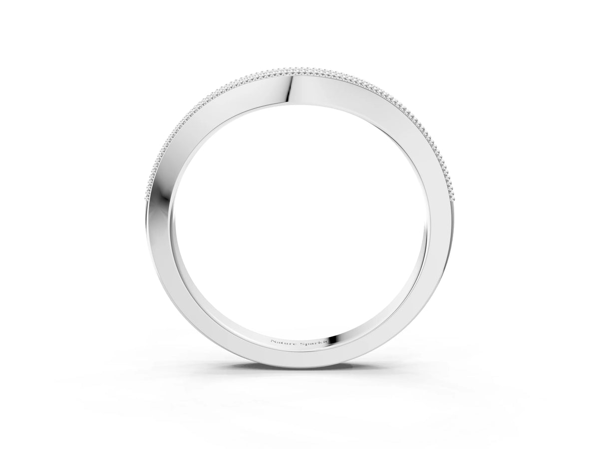 White gold Pavé Round Diamond Curved Band with Milgrain Edge_3