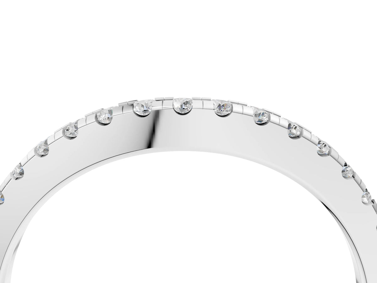 White gold Pavé Round Diamond Curved Band with Shared Prong Setting_4