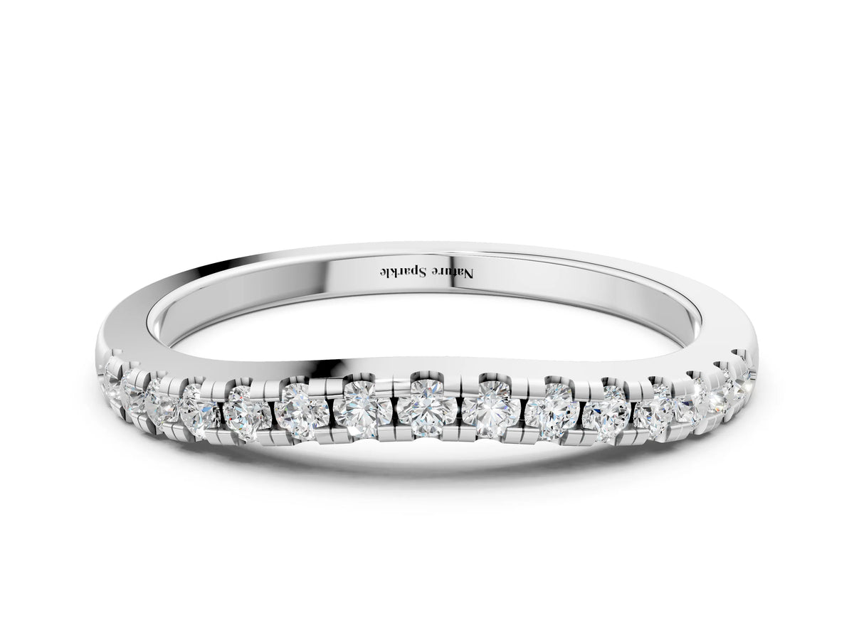 White gold Pavé Round Diamond Curved Band with Shared Prong Setting