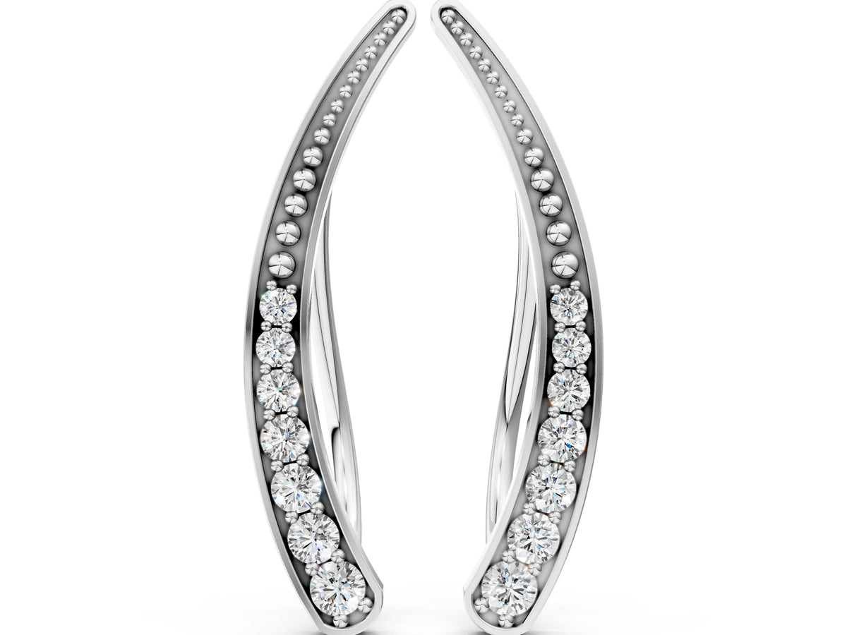 White gold Pavé Round Diamond Curved Bar Earrings