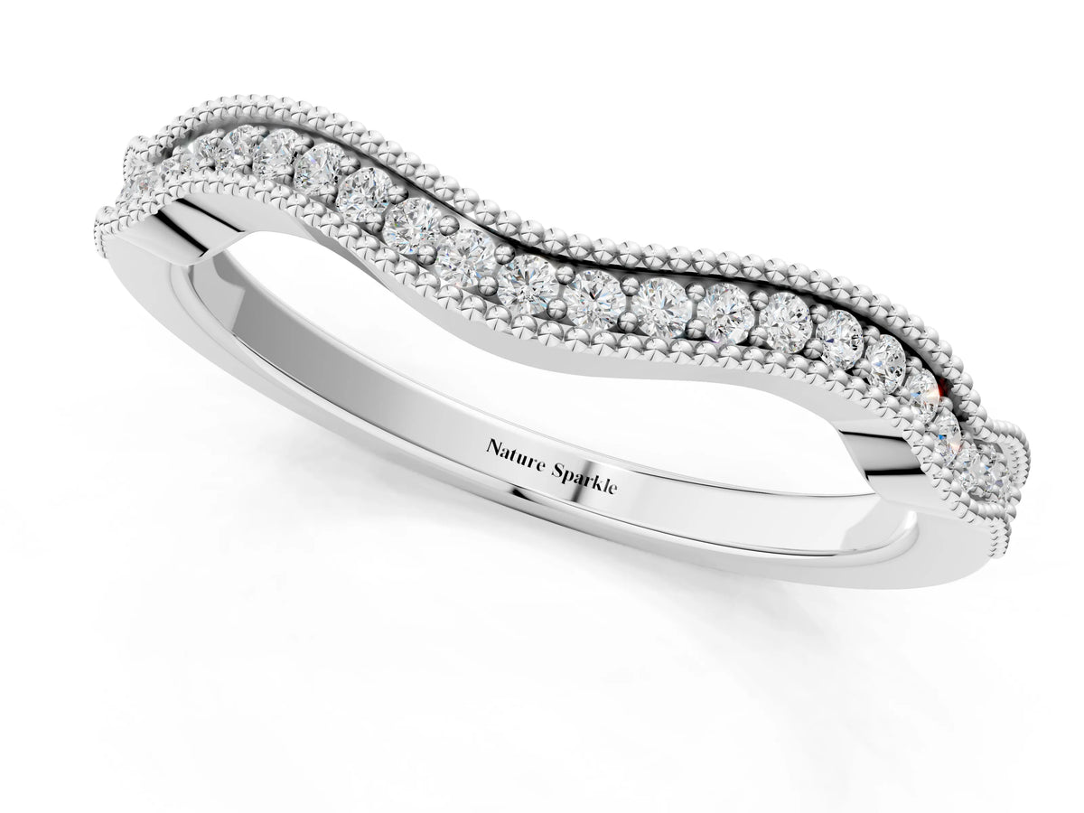 White gold Pavé Round Diamond Curved Milgrain Band_1