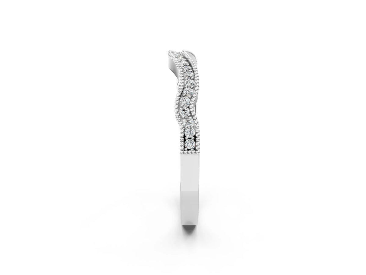White gold Pavé Round Diamond Curved Milgrain Band_2