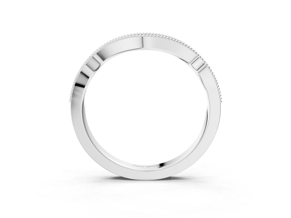 White gold Pavé Round Diamond Curved Milgrain Band_3