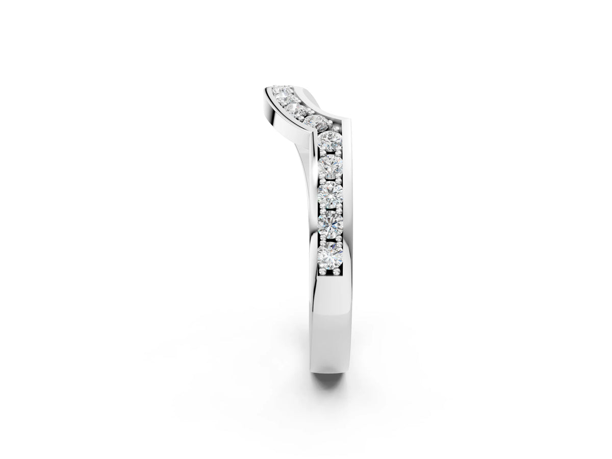 White gold Pavé Round Diamond Curved Wedding Band with Channel Setting_2