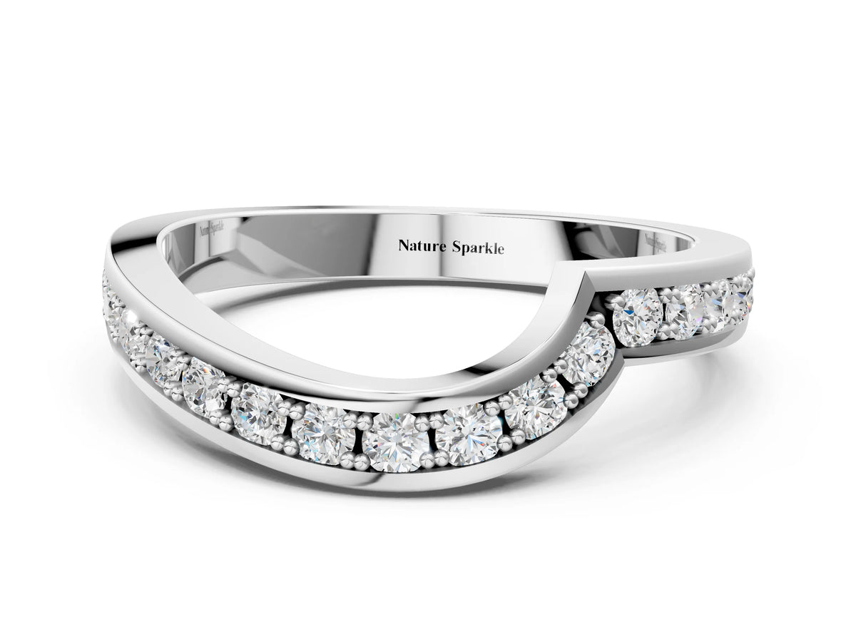 White gold Pavé Round Diamond Curved Wedding Band with Channel Setting