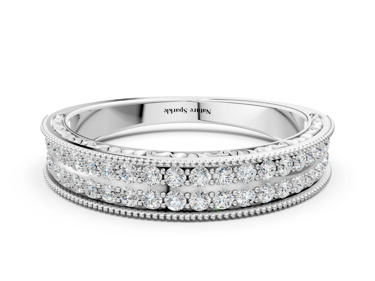 White gold Pavé Round Diamond Eternity Band with Milgrain Edge
