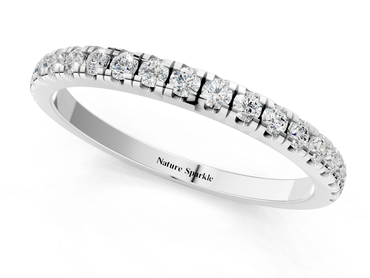 White gold Pavé Round Diamond Half Eternity Band with Shared Prong Setting_1