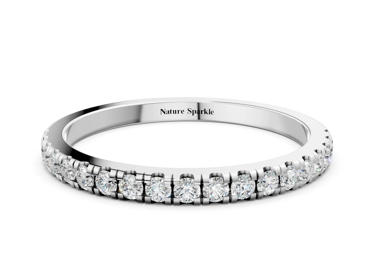 White gold Pavé Round Diamond Half Eternity Band with Shared Prong Setting