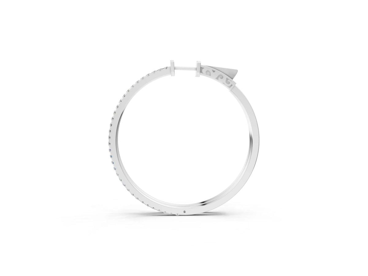 White gold Pavé Round Diamond Hoop Earrings with Hinged Snap Closure_1