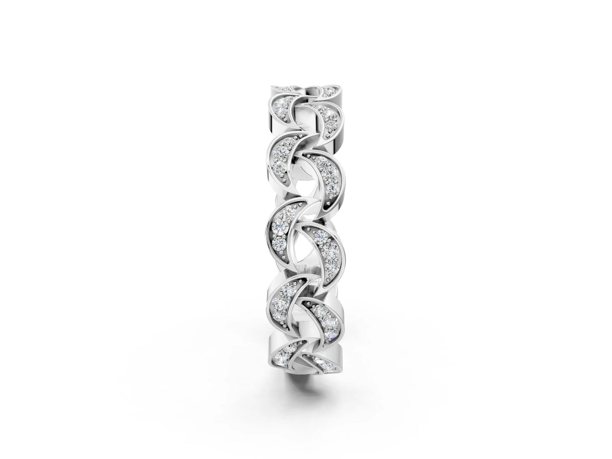 White gold Pavé Round Diamond Interlocking Eternity Band with Bezel Prong Setting_2